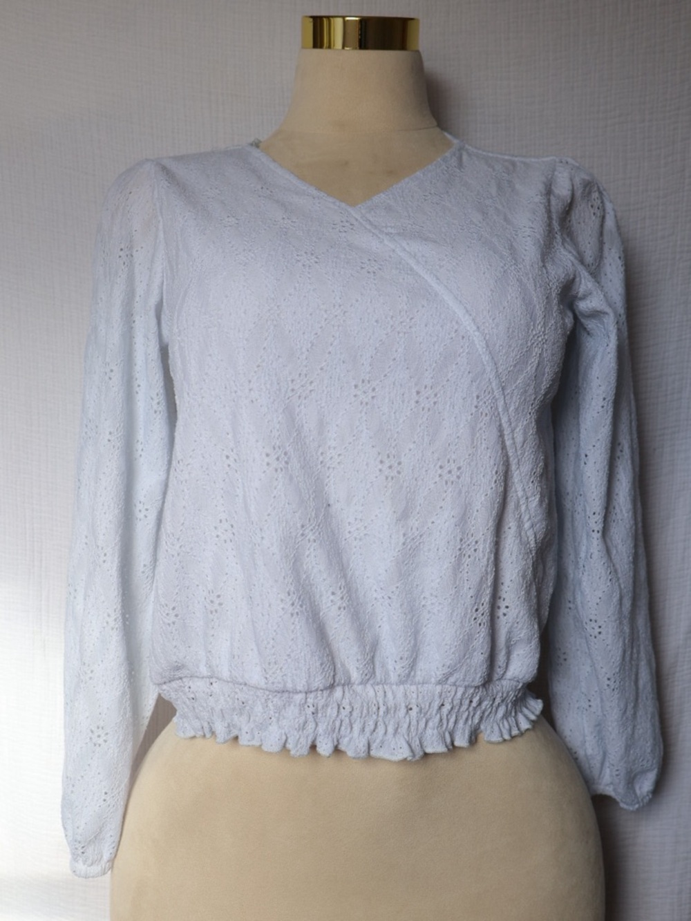 wonder nation Light Blue Eyelet Wrap-Style Long Sleeve Top with Ruffled Hem